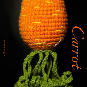 Round-by-round crochet carrot body pattern chart and finished carrot example