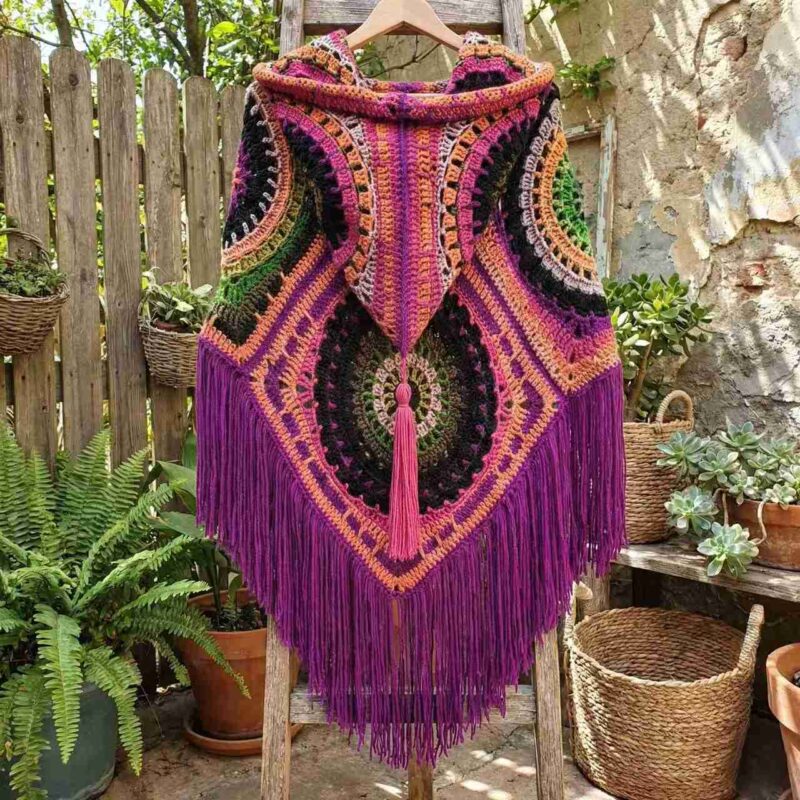 cozy hooded poncho finished handmade garment